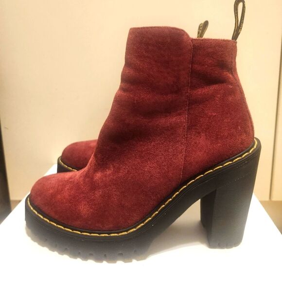 Doc Dr. Martens "Magdalena" Burgundy Suede Chunky Heel Ankle Boots Sz.6 Ret $160 - Picture 1 of 10